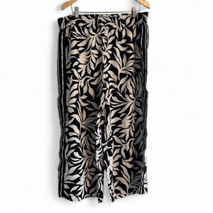 Style & Co. Black and White Linen blend Leaf Print Midi Skirt